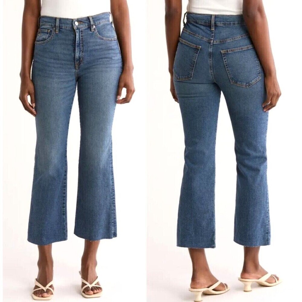 New Etica Anya High Rise Modern Flare Northport Denim Jeans Raw Hem Sz 31 1068T1
